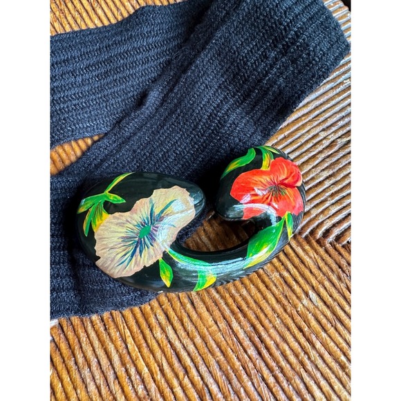 Vintage Rafael Sanchez Hand Painted Wood Buckle Stretch Belt‎ 36\